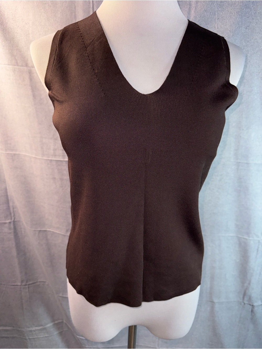 2222-Worthington Brown V-Neck Sleeveless Knit Tank